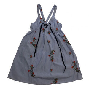 3/$25 ❥ Floral Embroidered Sleeveless Mini Summer Dress Pockets Blue Small
